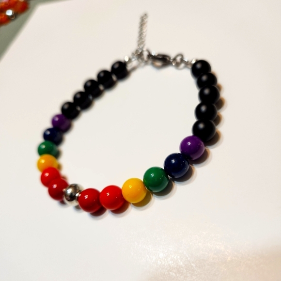Hand Crafted LGBTQ+ Beaded Bracelet Rainbow Pride Red Orange Yellow Green Blue - Picture 2 of 6